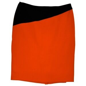 Eva Franco Anthropologie Orange Colorblock Pencil Skirt Asymmetric Waist 8 NWT